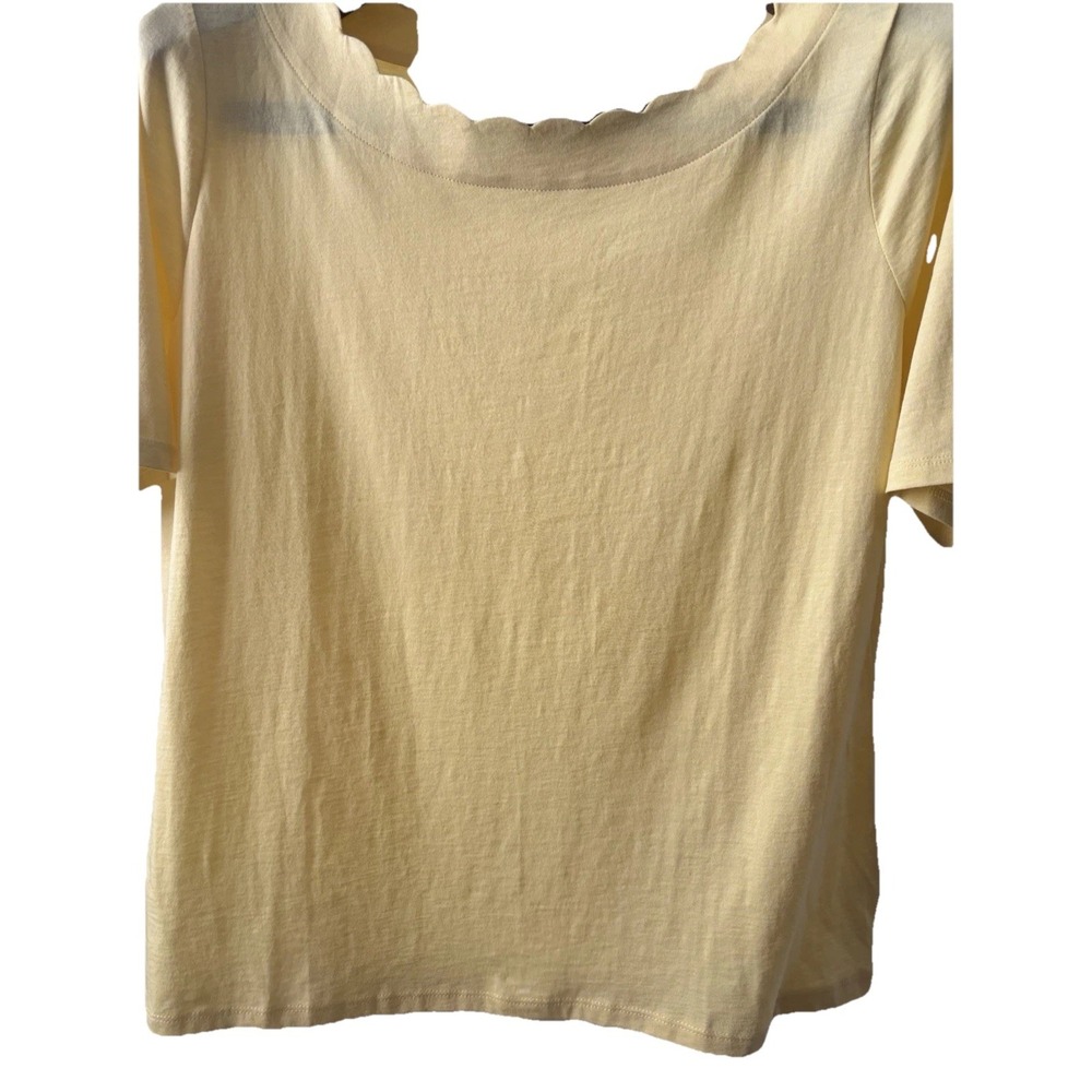 Talbots Size 1X Yellow Scallop Neck Pima Cotton Women Blouse Top Short Sleeve - Picture 2 of 9